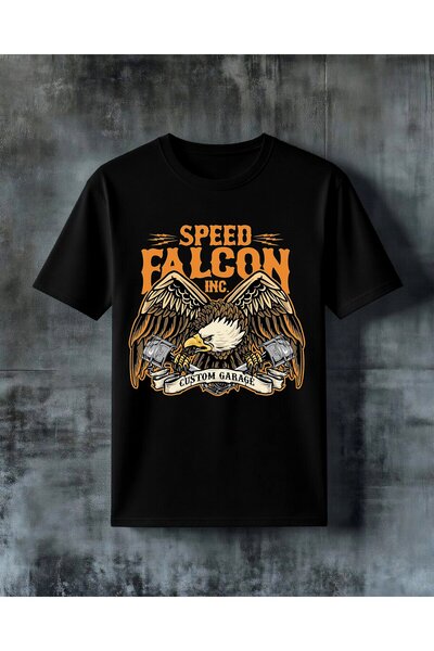 COMVİCHO تي شيرت كبير الحجم مطبوع عليه speed falcon custom garage