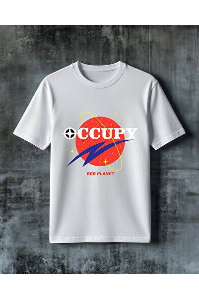 COMVİCHO تي شيرت كبير الحجم مطبوع عليه كوكب أحمر من ccup