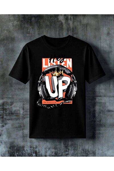 COMVİCHO Hey Listen up Headphones Printed Oversize T-Shirt