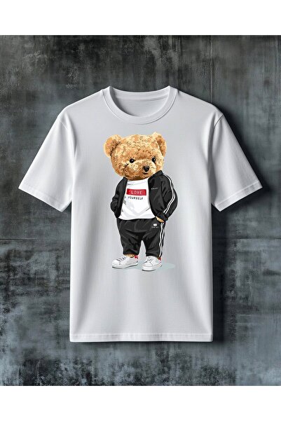 COMVİCHO Love Yourself Bear Print Oversized T-Shirt