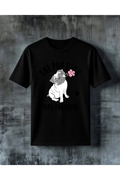 COMVİCHO تي شيرت مطبوع عليه pug club pug lover مقاس كبير