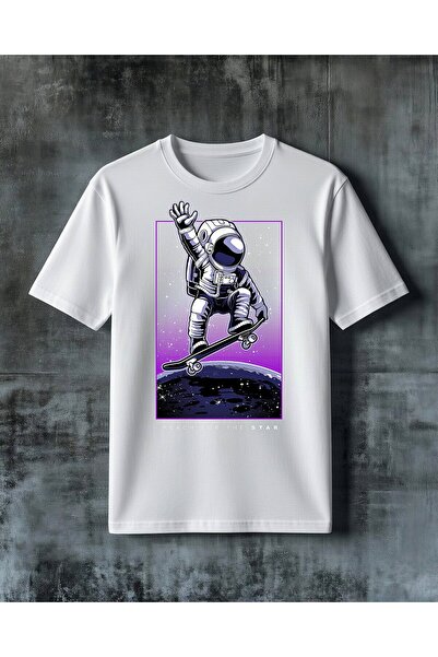 COMVİCHO تي شيرت كبير الحجم مطبوع عليه astronaut skateboard 9