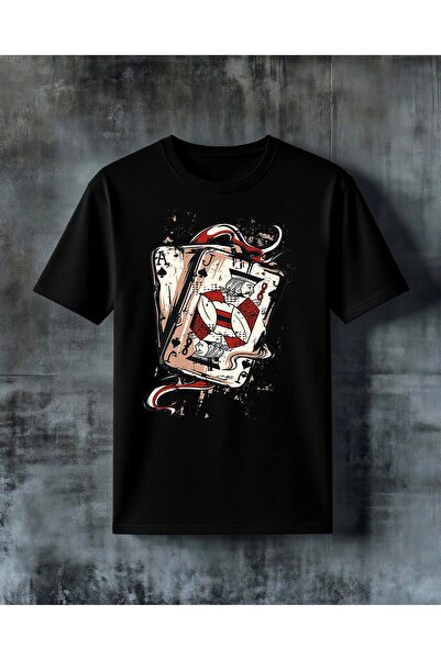 COMVİCHO Playing Cards Female Card Printed Oversize T-Shirt
