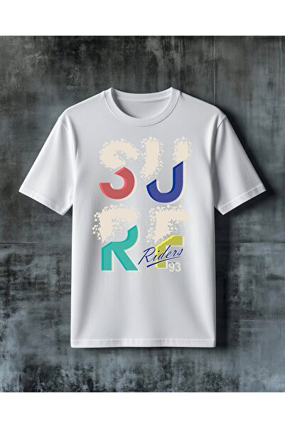COMVİCHO Surf Riders Colorful Typography Printed Oversize T-Shirt