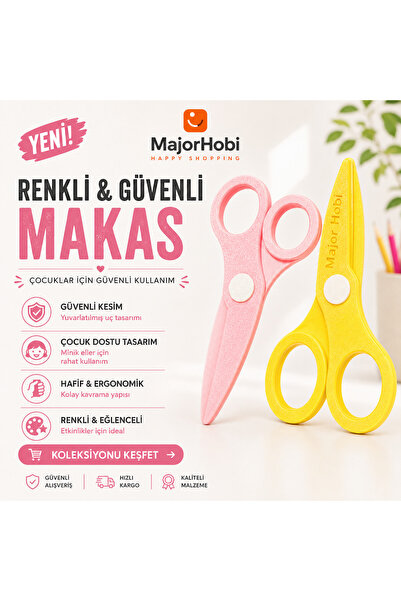 Major Hobi Children's Paper Scissors Set of 2 – Colorful Scissors with Safe T...