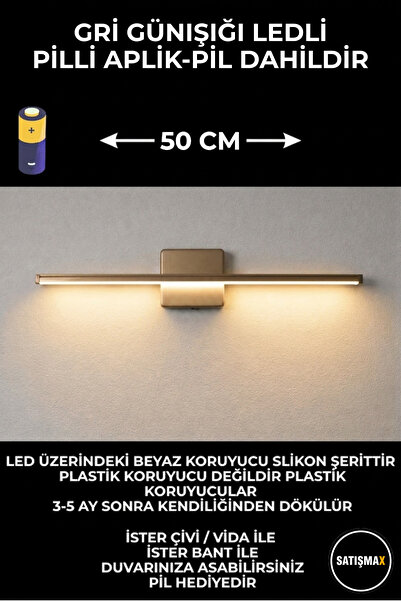 SatışMax Modern Kablosuz Tak Çalıştır Ledli Pilli Aplik Banyo Tablo Ayna Aydı...