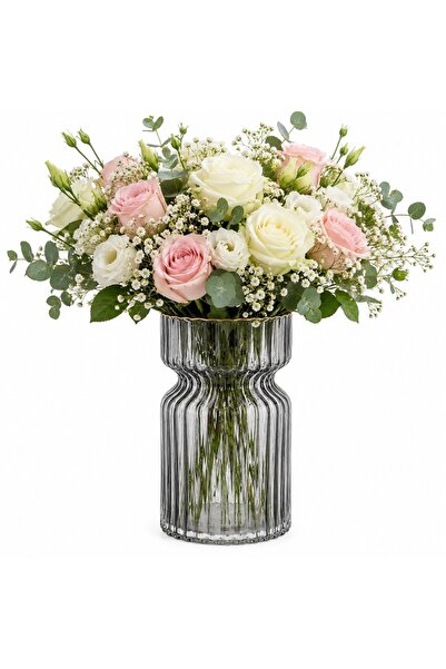 PUFO Elegant Decorative Glass Vase for Flowers and Arrangements, 20 cm - Mode...