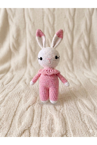 Taze Kal Doğal Pamuk El Örgüsü Uyku Arkadaşı Amigurumi Tavşan Oyuncak (Pembe)
