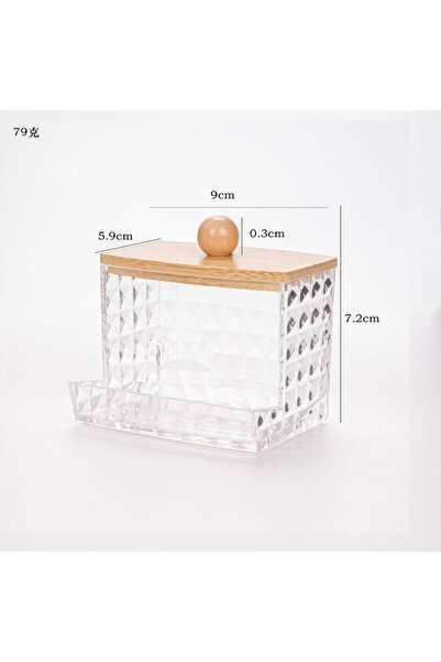Choice G 9X7.2X10 Transparent Cotton Swab Cotton Pad Storage Box with Bamboo ...