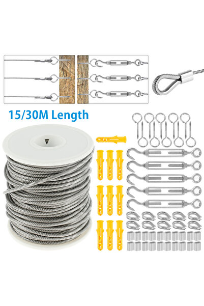 Choice 30M 15M/30M Picture Wire Cable Railing Kit Garden Heavy Duty Screw Eye...