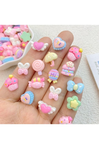 Choice Mixed 30Pcs New Cute Resin Mini Candy Lollipop Umbrella Bow Series Fla...