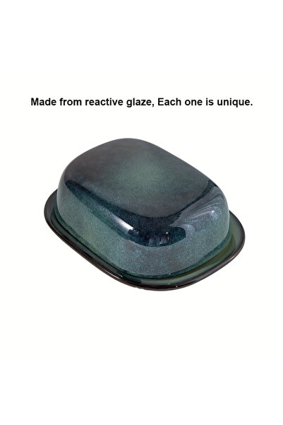 Choice green 1pc Retro Kiln-change Ceramic Butter Dish with Lid, Porcelain Bu...