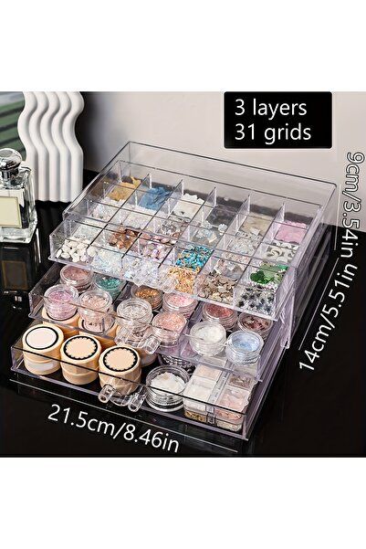 Choice1 3layers-31grids 1pc drawer style acrylic multifunctional nail diamond...