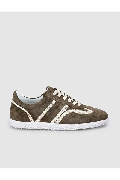 Cabani Volanar Genuine Leather Khaki Suede Lace Detailed Casual Sneaker Shoes