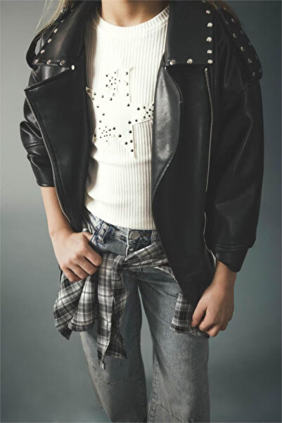DeFacto Studded Corded Fabric Ribbed Knit T-Shirt Girl H1254A826Sm