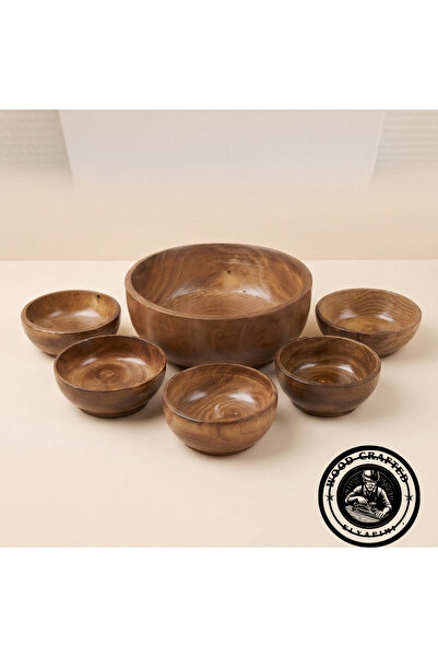 Xzona Handcrafted Natural Walnut Wood 6-Piece Bowl Set - Presentation and Dec...