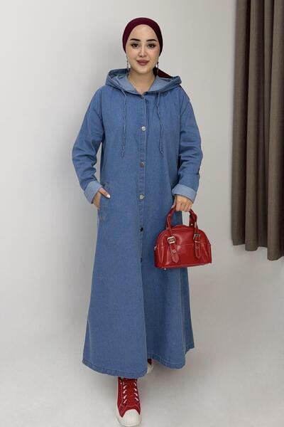 Raneel Kazançlı Alışveriş Women's Hooded Cross-Pocket Buttoned Long Coat Ligh...