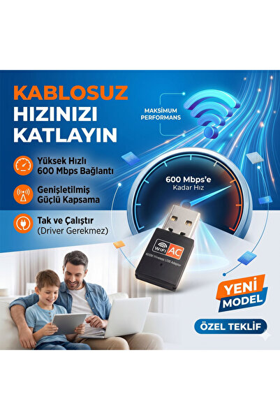 wiks 600 Mbps USB WiFi Adaptörü – Kablosuz İnternet Güçlendirici Tak Çalıştır...