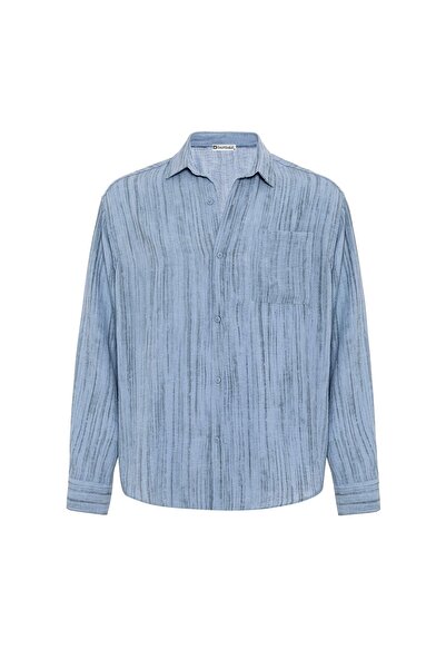 S13 Store Oversize Keten Görünümlü Uzun Kollu Gömlek