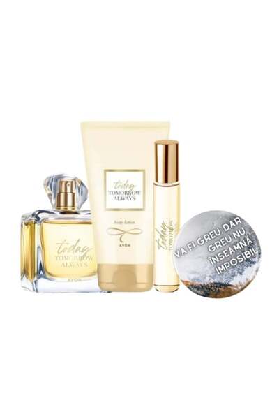 AVON TTA Today Ea Set (perfume 50, lotion, mini water) + Badge