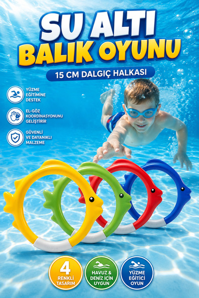 YILDIRIM OYUNCAK 4'lü Su Altı Balık Oyunu 15cm – Çocuk Havuz Deniz Dalış Halk...