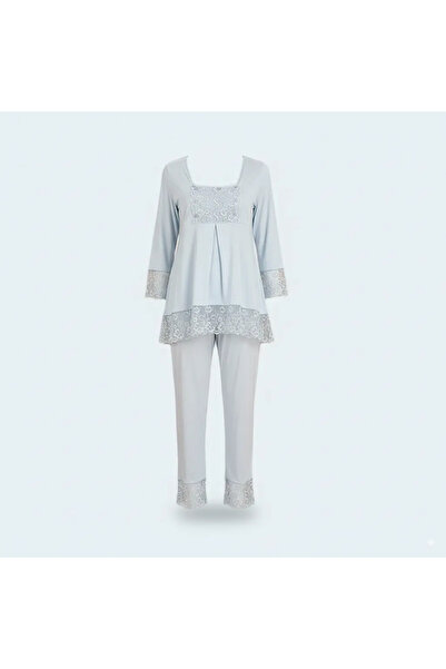 Lady Lingerie Maternity & Nursing Pajama Set 2 Piece – Long Sleeve Lace Detai...