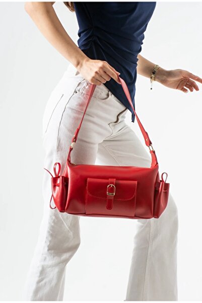 grand coco Women's Stylish Design Red Hand and Shoulder Bag with Pocket Detail