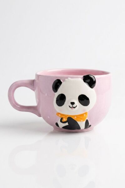 ARVALE 3D Embossed Ceramic Mug with Panda Figure - Aesthetic Polka Dot Coffee...