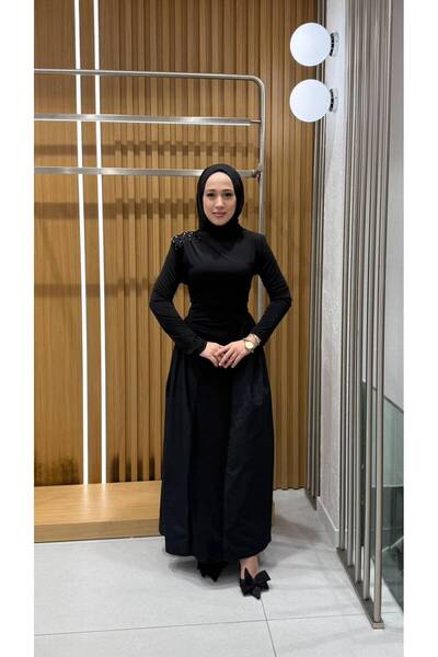 Jupe KadınTaşlı Drapeli Uzun Elbise 7275