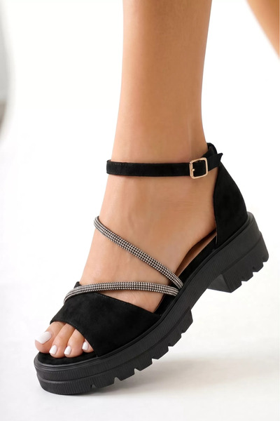 Zaira Women's black platform Sandals made of eco- Leather suede Senna #25273