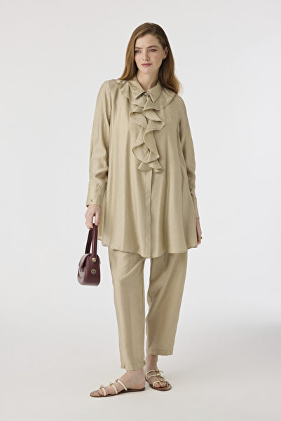 Zühre Volan Yaka Flowy Textured Mink Suit 1903