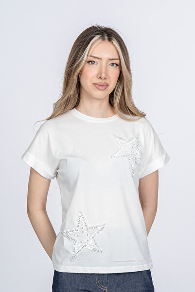 MissVina Γυναικεία Mila Women Star Sequin Κομψό Καθημερινό Άνετο Εκρού 5202