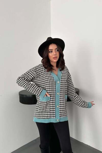 ozelia    Black Atlas Garnished Houndstooth Cardigan