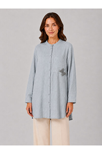 Kayra Stone Embellished Judge Collar Butterfly Detailed Buttoned Long Sleeve ...