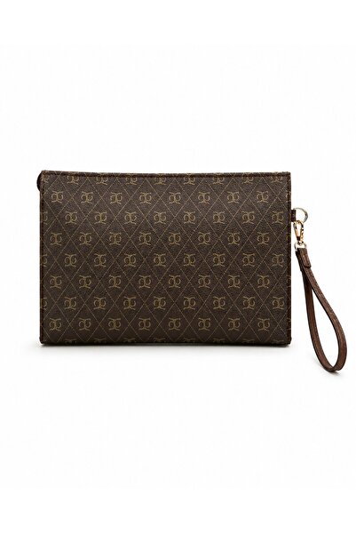 Timburly Kadın Monogram Baskılı Clutch El Çantası Şık ve Günlük Kullanım Portföy Çanta