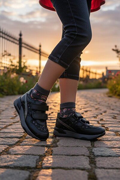 Tekiner Genuine Leather Orthopedic Pattern Detailed Girls' Sports Shoes