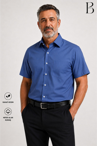 BURSPA Relaxed Fit Classic Cotton Short Sleeve Men's Dad Shirt
