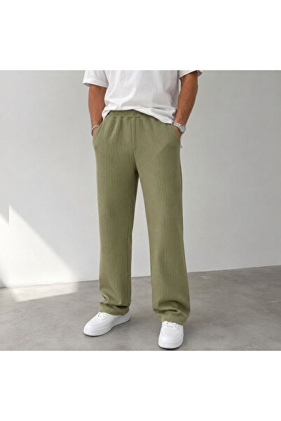 WENMİNG Men's Ottoman Ribbed Baggy Summer Trousers