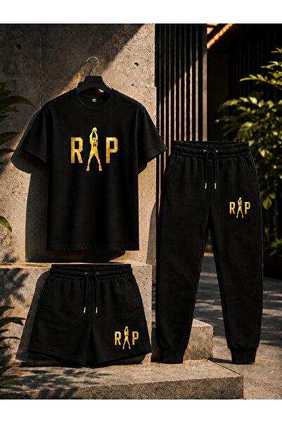 YK WEAR 3-Piece Set T-Shirt Shorts Tracksuit Rap Print Unisex
