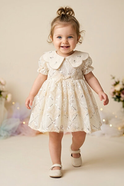 Baby Animals Baby Girl Birthday Party Wedding Dress Short Sleeve Glittery Col...