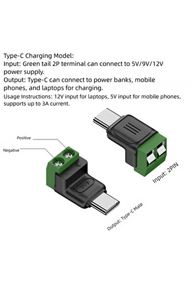 Choice1 محول شحن USB-C إلى طرفين كهربائيين بدون لحام، موصل من النوع C إلى طرف...