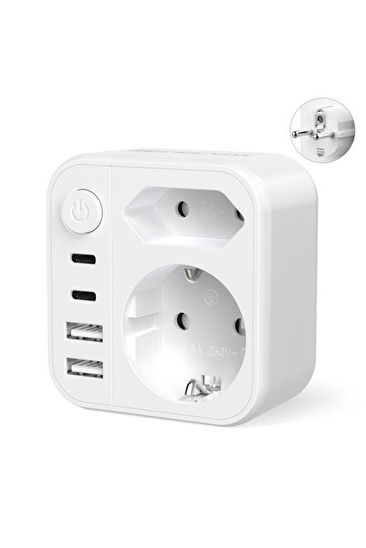 Choice 110-250V EU 2 white 6-in-1 EU power adapter socket with Euro/Schuko pl...