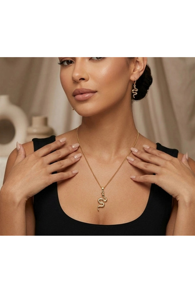 twingold 3-Piece Gold Color Necklace and Earring Set with Snake Detail