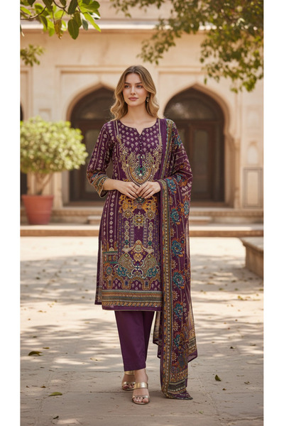 Generic Women’s 3 Piece Rayon Printed Kurta Set with Dupatta-FULLY STICHED -3...