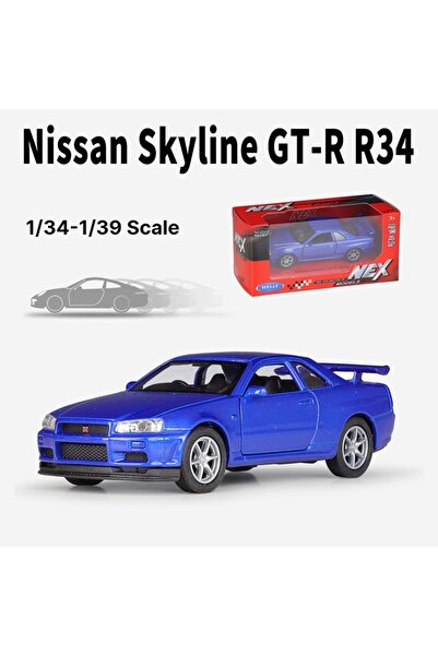 Choice سيارة نيسان سكايلاين GTR R34 زرقاء مصغرة بمقياس 1/36 من ويلي، نموذج مع...