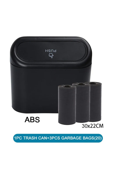 Choice Black 3 The covered car trash can contains 3 black garbage bags. The s...
