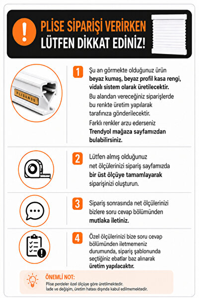 PLİSANSS TÜL SERİSİ Plise Perde (BEYAZ KUMAŞ + BEYAZ PROFİL KASA) Cam Balkon ...