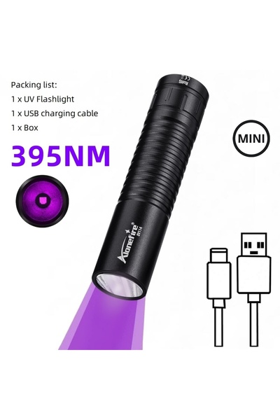 Choice 14500 black 395nm 395/365nm Mini UV Flashlight USB Rechargeable Nail l...