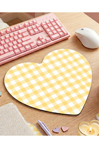 matizya Kalp Şeklinde Mousepad Sarı Ekose Desenli Cute Girly Mouse Pad 19x19,...