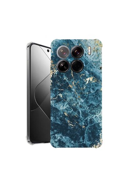 bestcase Калъф за Xiaomi 15 Pro, Удароустойчив 1.5ММ, Мраморен - Зелен и злат...